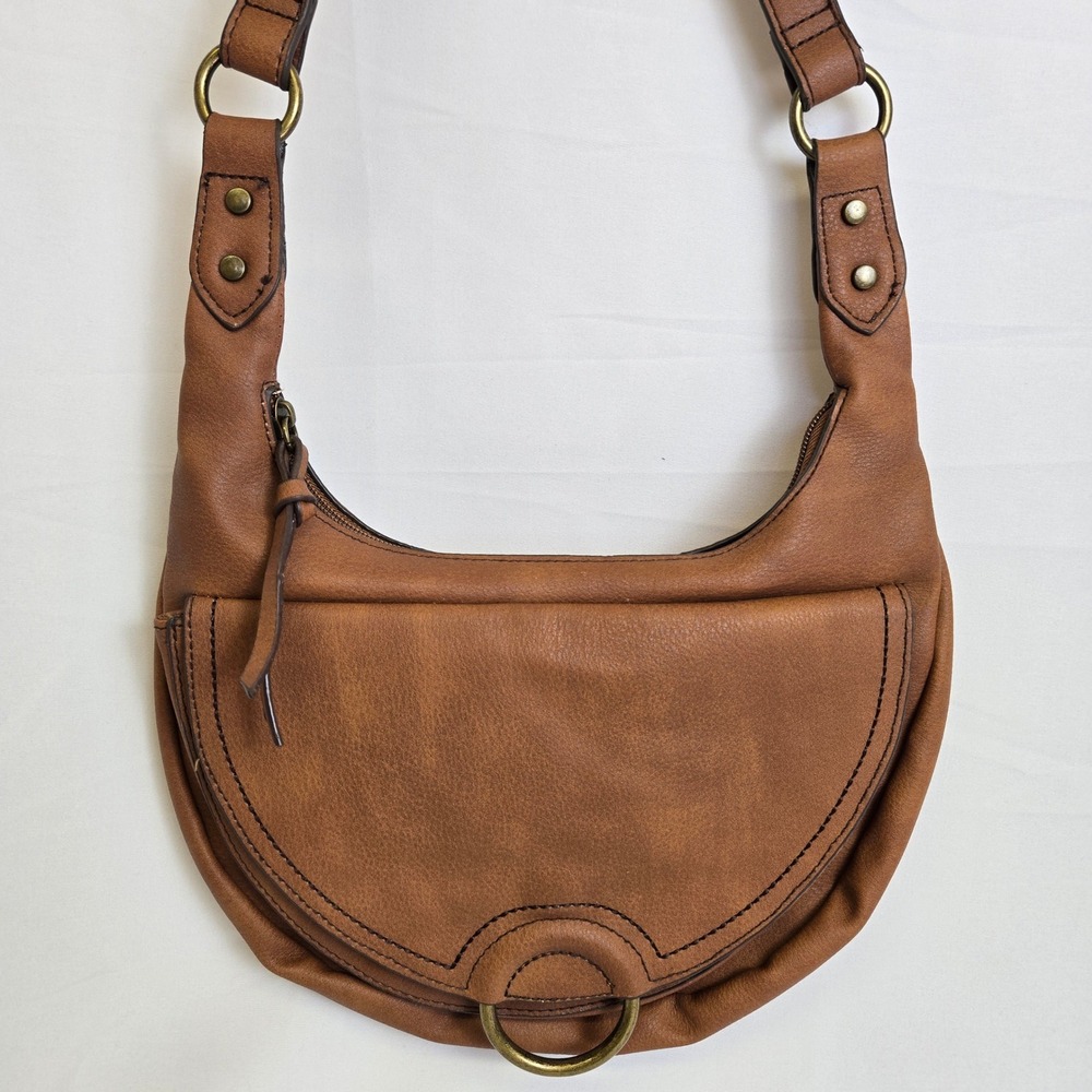 ANA A New Approach Brown Faux‎ Leather Shoulder Bag Front Flap Zip Western Boho